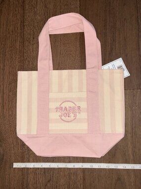 NWT Trader Joe's Striped Mini Canvas Reusable Tote Bag -Pink